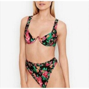 For Love And Lemons Floral Bikini - Black and Pink
